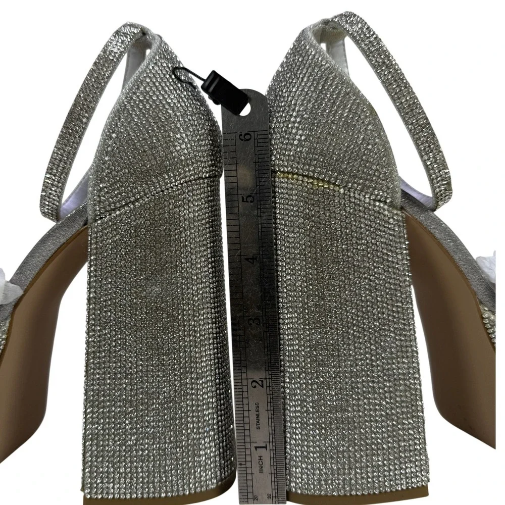 Steve Madden Kassiani Platform Sandals Womens 7‎ M Silver Rhinestone Block Heel
